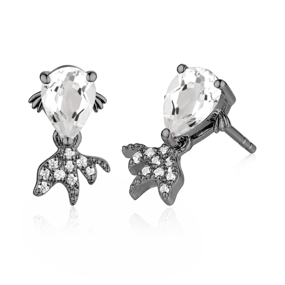 Cute Goldfish Smoky Quartz Stud Earrings - LUO Jewelry #gemstone_White Topaz