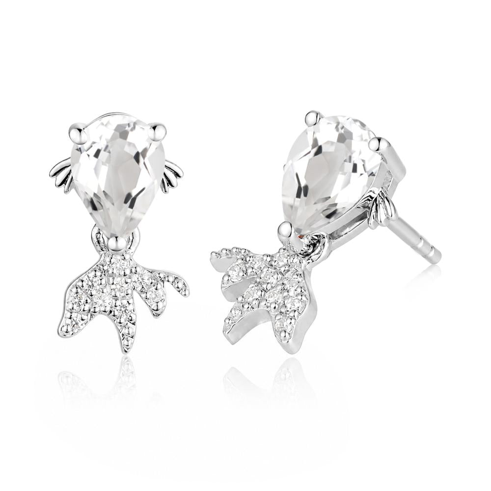 Cute Goldfish Smoky Quartz Stud Earrings - LUO Jewelry #gemstone_White Topaz