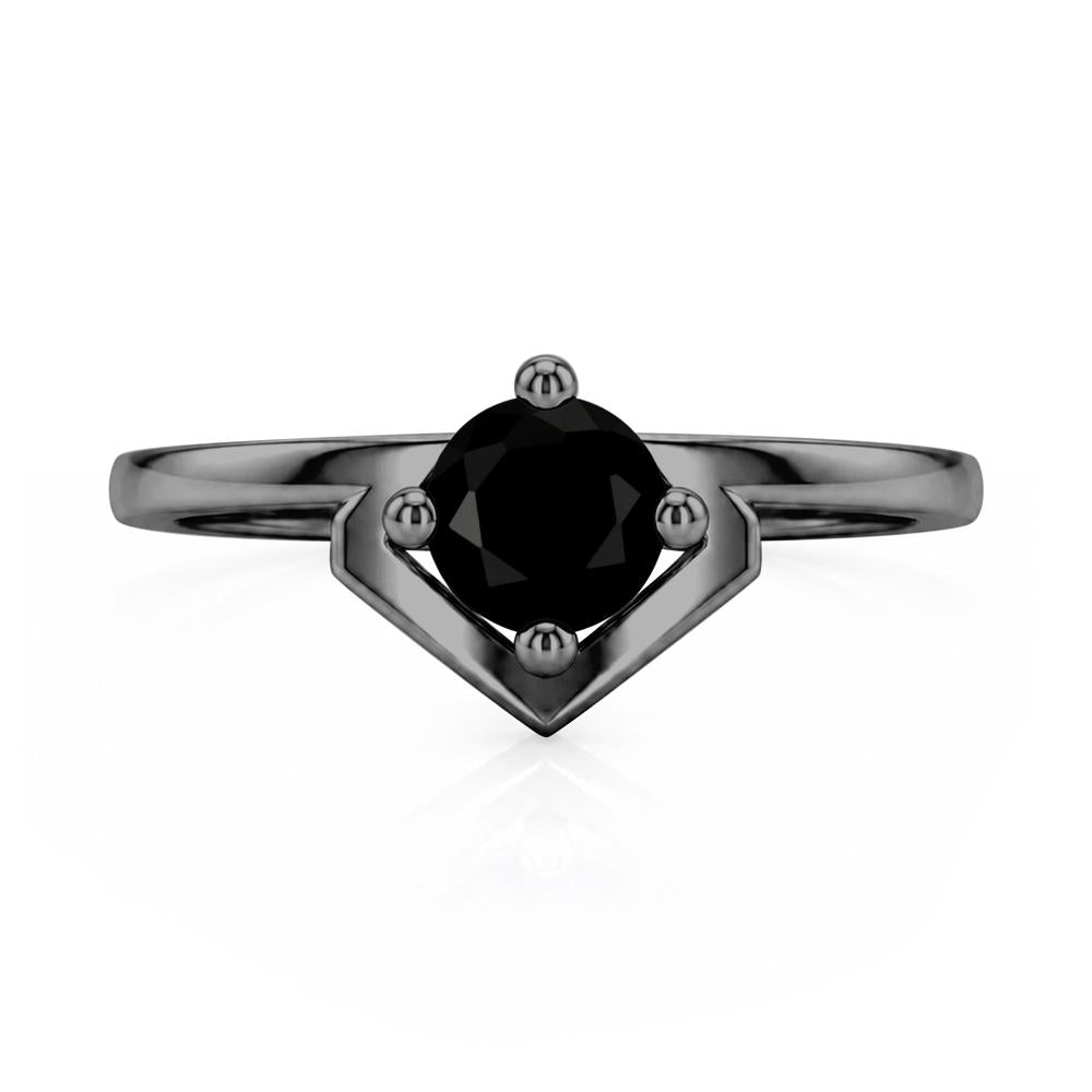 Simple Solitaire Round Shaped Alexandrite Ring - LUO Jewelry #gemstone_Black Spinel