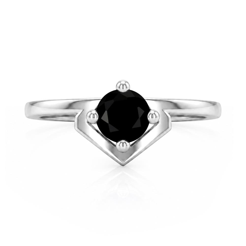 Simple Solitaire Round Shaped Alexandrite Ring - LUO Jewelry #gemstone_Black Spinel