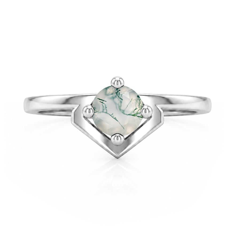 Simple Solitaire Round Shaped Alexandrite Ring - LUO Jewelry #gemstone_Moss Agate