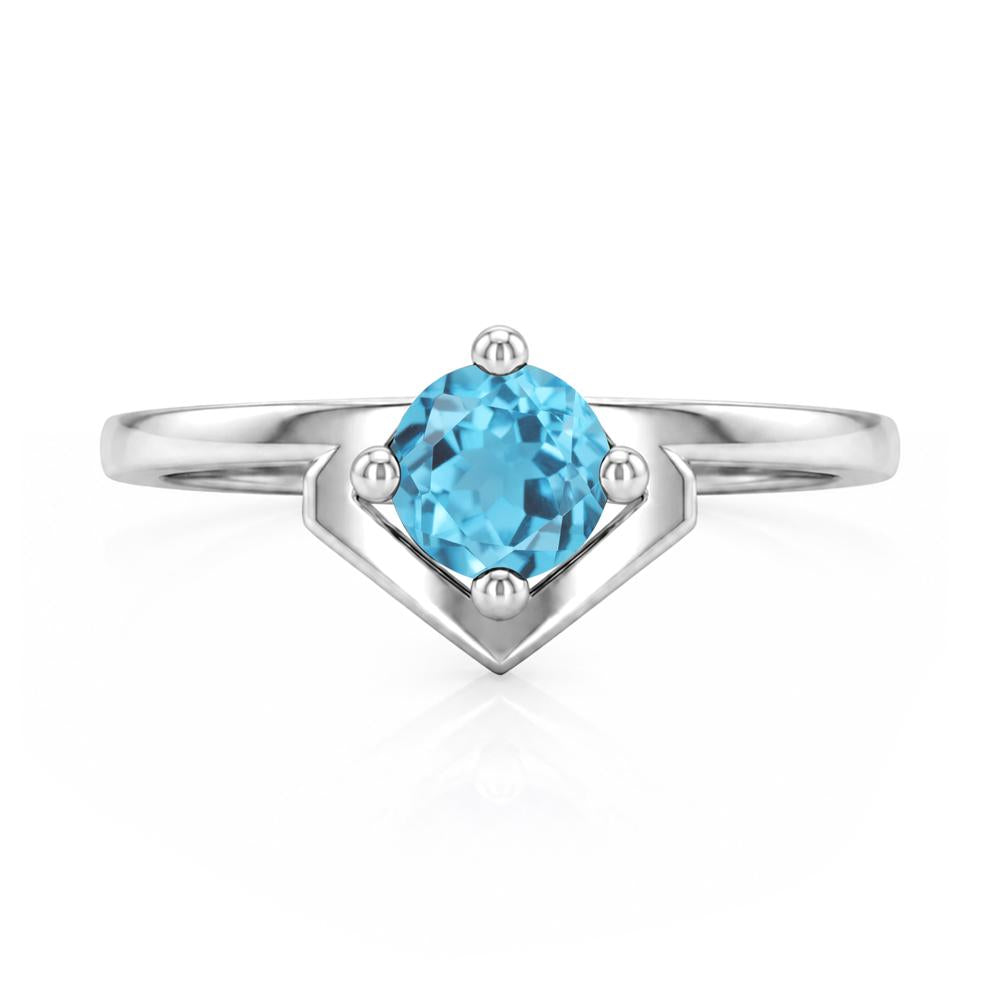 Simple Solitaire Round Shaped Alexandrite Ring - LUO Jewelry #gemstone_Swiss Blue Topaz