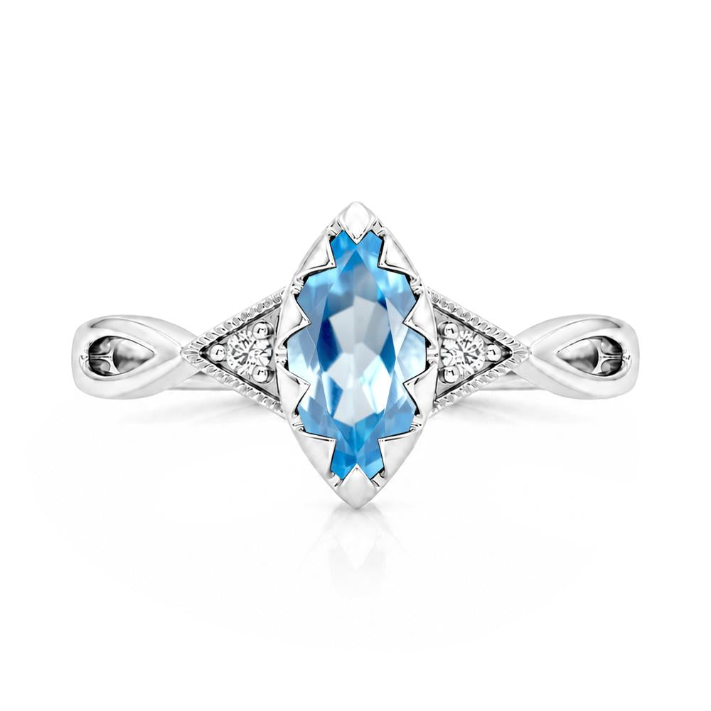Sawtooth Prong Marquise Cut London Blue Topaz Ring - LUO Jewelry #gemstone_Swiss Blue Topaz