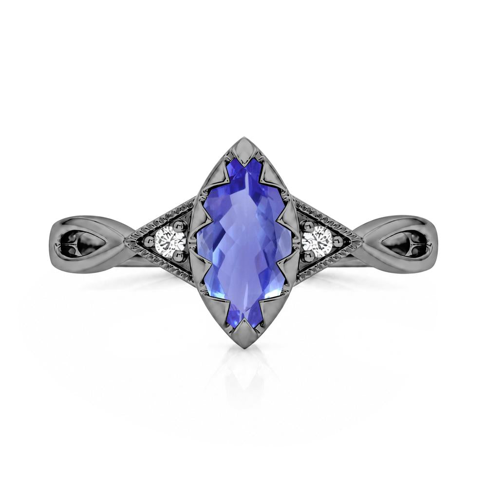 Sawtooth Prong Marquise Cut London Blue Topaz Ring - LUO Jewelry #gemstone_Tanzanite