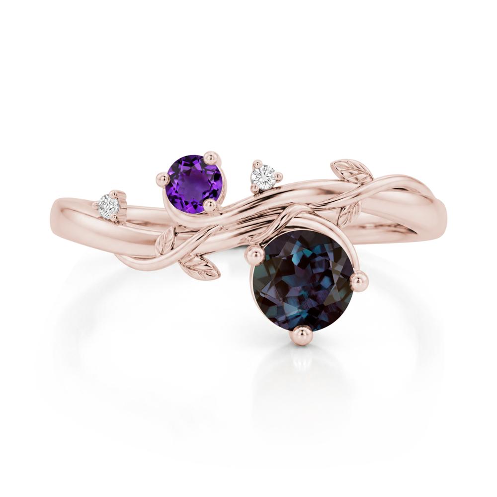 Toi Et Moi Two Stone Moissanite and Emerald Leaf Ring - LUO Jewelry #gemstone_Alexandrite and Amethyst