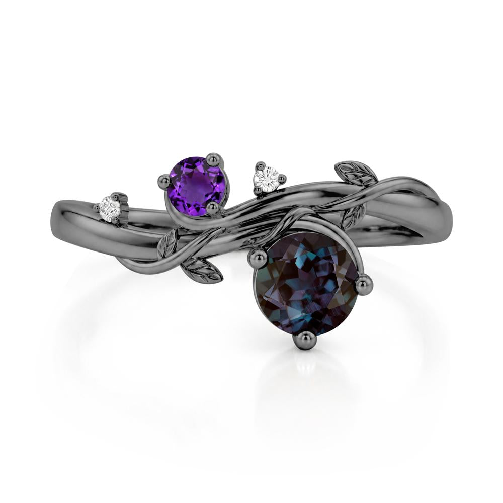 Toi Et Moi Two Stone Moissanite and Emerald Leaf Ring - LUO Jewelry #gemstone_Alexandrite and Amethyst