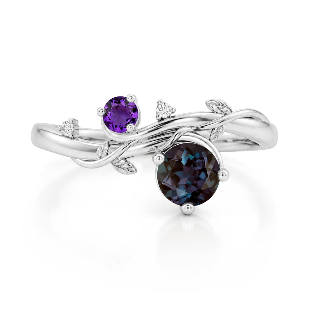 Toi Et Moi Two Stone Moissanite and Emerald Leaf Ring - LUO Jewelry #gemstone_Alexandrite and Amethyst