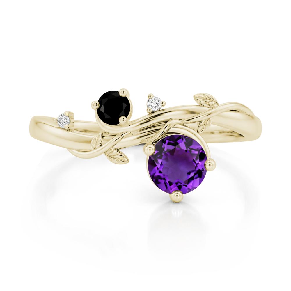 Toi Et Moi Two Stone Moissanite and Emerald Leaf Ring - LUO Jewelry #gemstone_Amethyst and Black Spinel