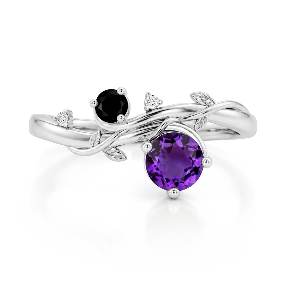 Toi Et Moi Two Stone Moissanite and Emerald Leaf Ring - LUO Jewelry #gemstone_Amethyst and Black Spinel