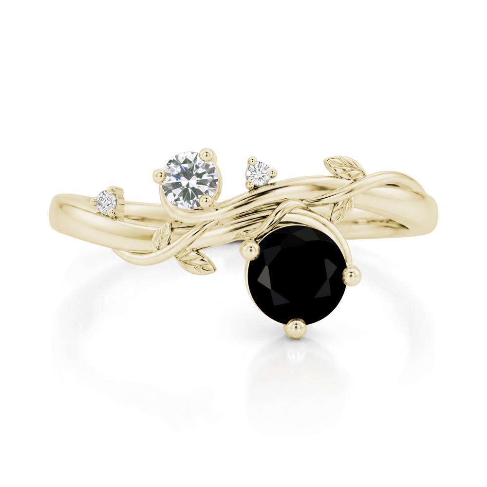 Toi Et Moi Two Stone Moissanite and Emerald Leaf Ring - LUO Jewelry #gemstone_Black Spinel and Cubic Zirconia