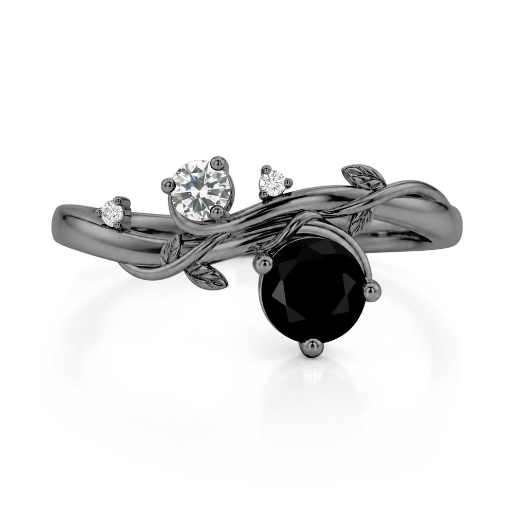 Toi Et Moi Two Stone Moissanite and Emerald Leaf Ring - LUO Jewelry #gemstone_Black Spinel and Cubic Zirconia