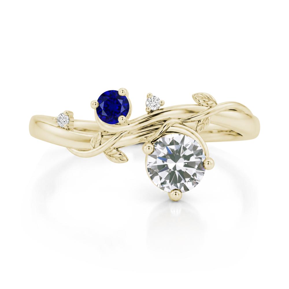Toi Et Moi Two Stone Moissanite and Emerald Leaf Ring - LUO Jewelry #gemstone_Cubic Zirconia and Sapphire