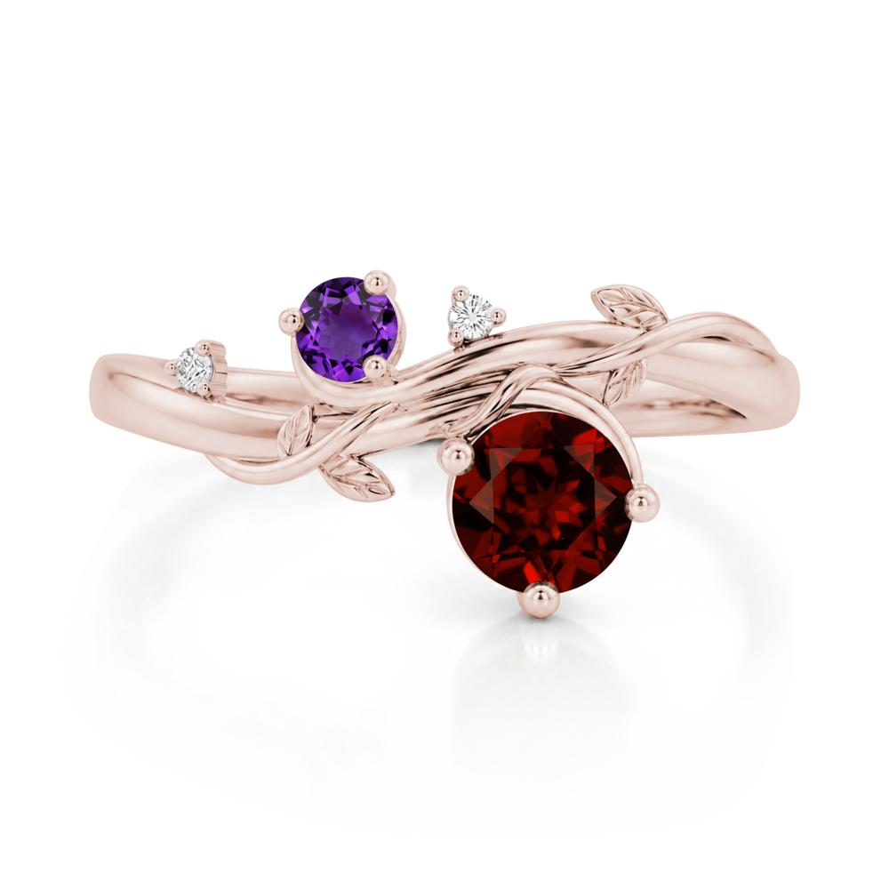 Toi Et Moi Two Stone Moissanite and Emerald Leaf Ring - LUO Jewelry #gemstone_Garnet and Amethyst