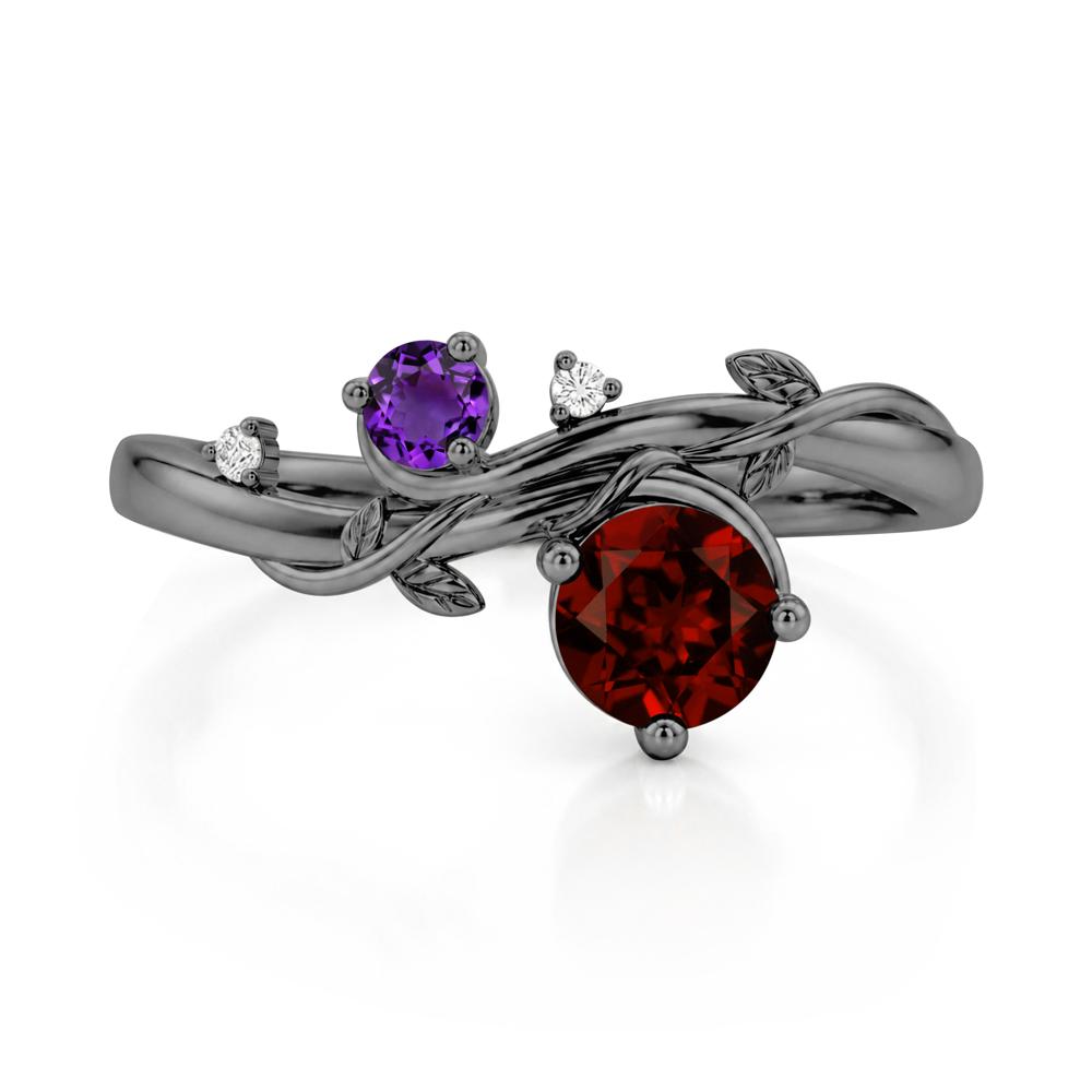 Toi Et Moi Two Stone Moissanite and Emerald Leaf Ring - LUO Jewelry #gemstone_Garnet and Amethyst