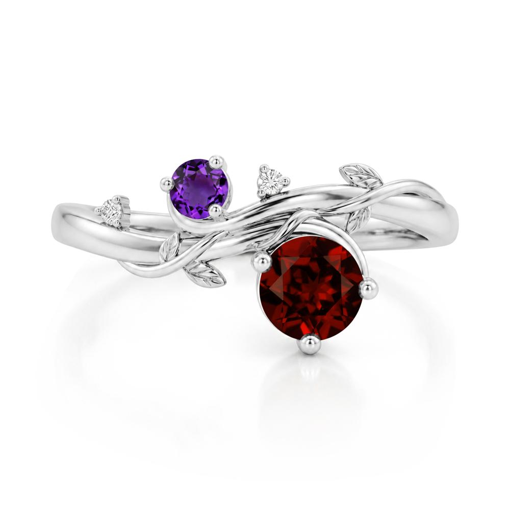 Toi Et Moi Two Stone Moissanite and Emerald Leaf Ring - LUO Jewelry #gemstone_Garnet and Amethyst