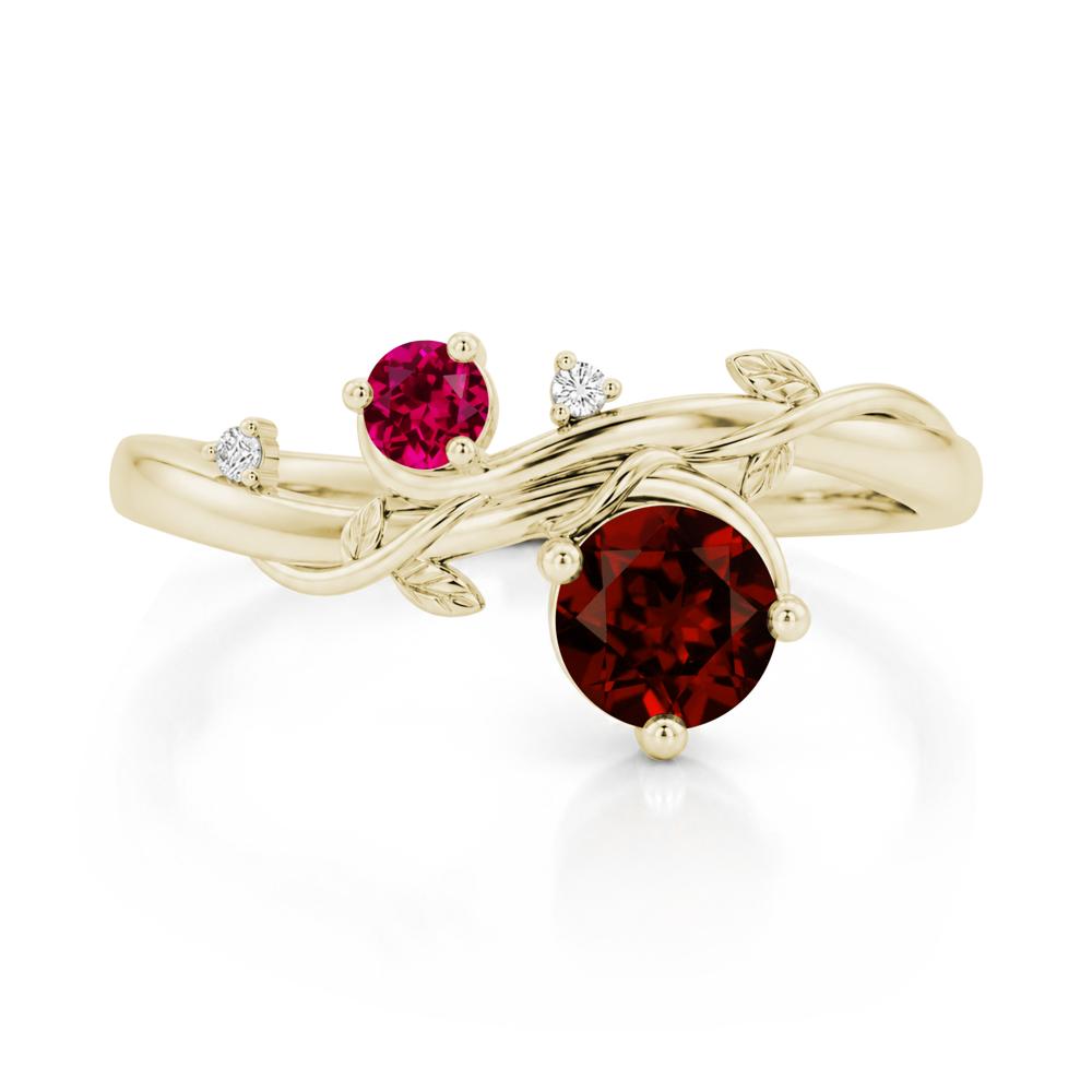 Toi Et Moi Two Stone Moissanite and Emerald Leaf Ring - LUO Jewelry #gemstone_Garnet and Ruby
