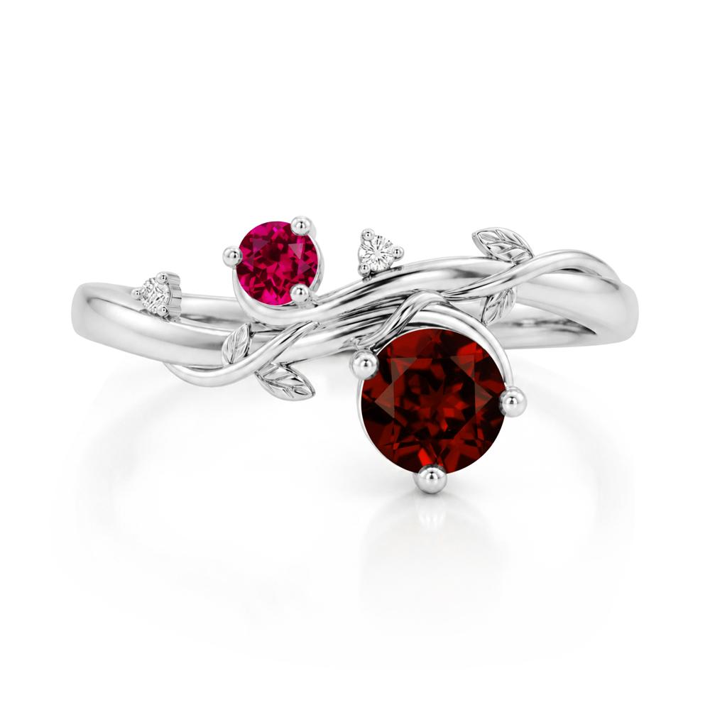 Toi Et Moi Two Stone Moissanite and Emerald Leaf Ring - LUO Jewelry #gemstone_Garnet and Ruby