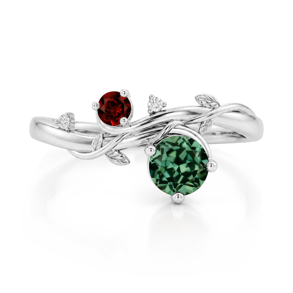 Toi Et Moi Two Stone Moissanite and Emerald Leaf Ring - LUO Jewelry #gemstone_Green Sapphire and Garnet