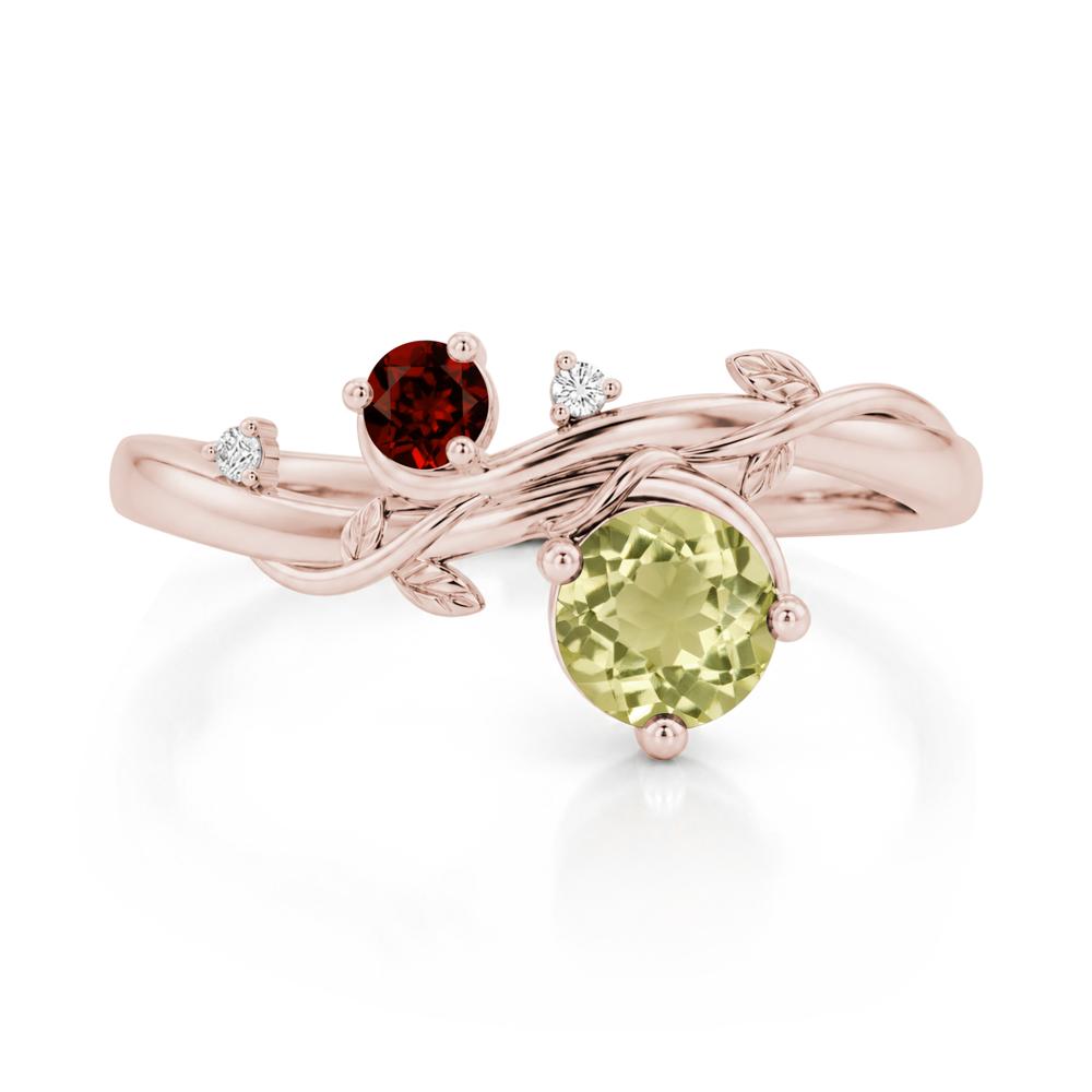Toi Et Moi Two Stone Moissanite and Emerald Leaf Ring - LUO Jewelry #gemstone_Lemon Quartz and Garnet