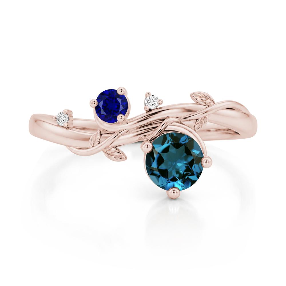 Toi Et Moi Two Stone Moissanite and Emerald Leaf Ring - LUO Jewelry #gemstone_London Blue Topaz and Sapphire