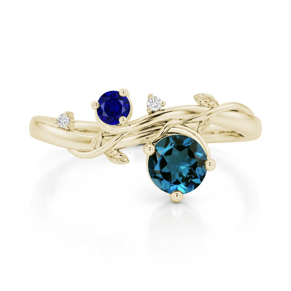 Toi Et Moi Two Stone Moissanite and Emerald Leaf Ring - LUO Jewelry #gemstone_London Blue Topaz and Sapphire