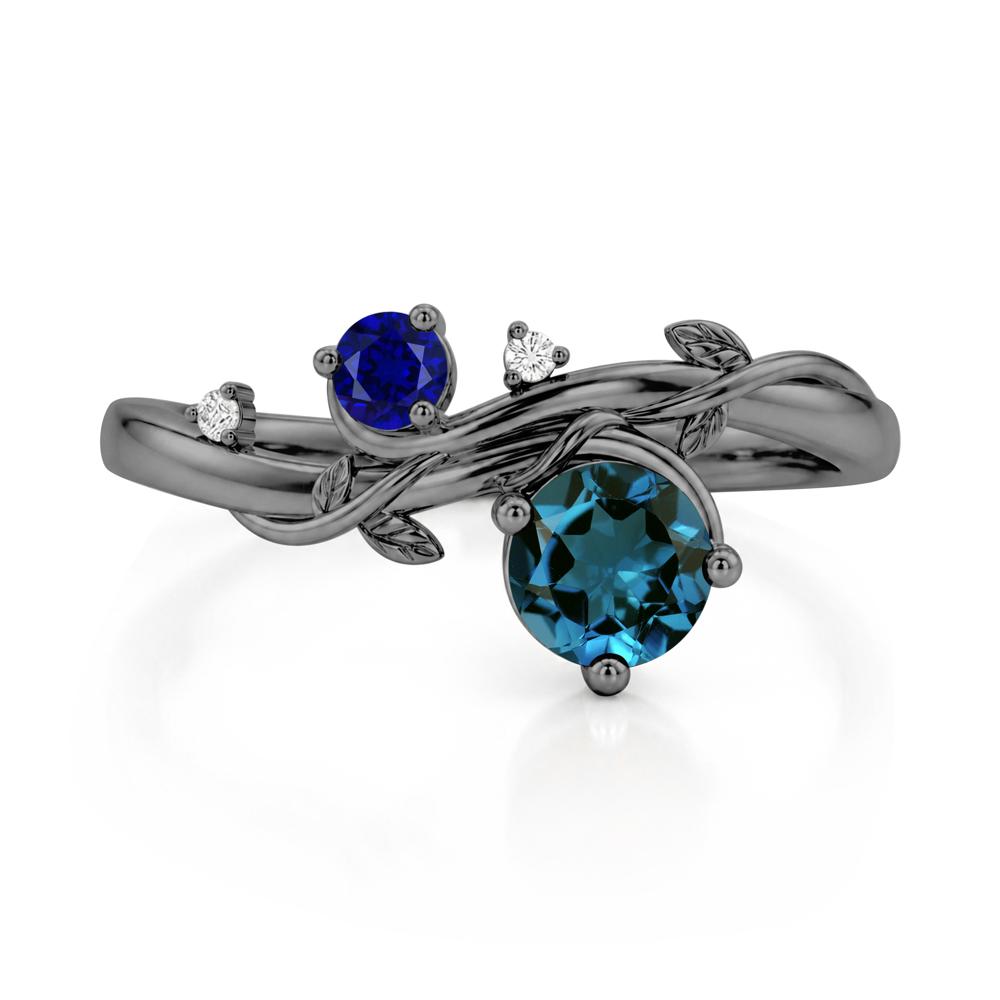 Toi Et Moi Two Stone Moissanite and Emerald Leaf Ring - LUO Jewelry #gemstone_London Blue Topaz and Sapphire