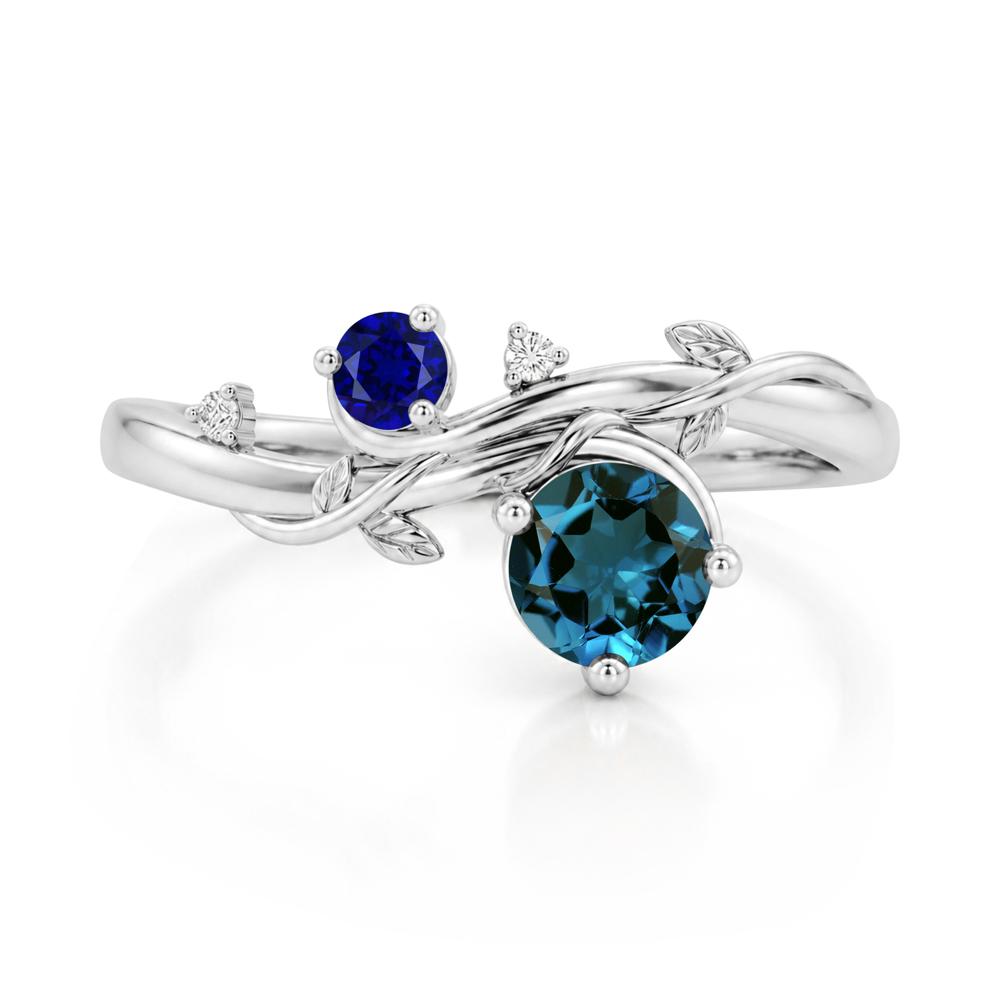 Toi Et Moi Two Stone Moissanite and Emerald Leaf Ring - LUO Jewelry #gemstone_London Blue Topaz and Sapphire