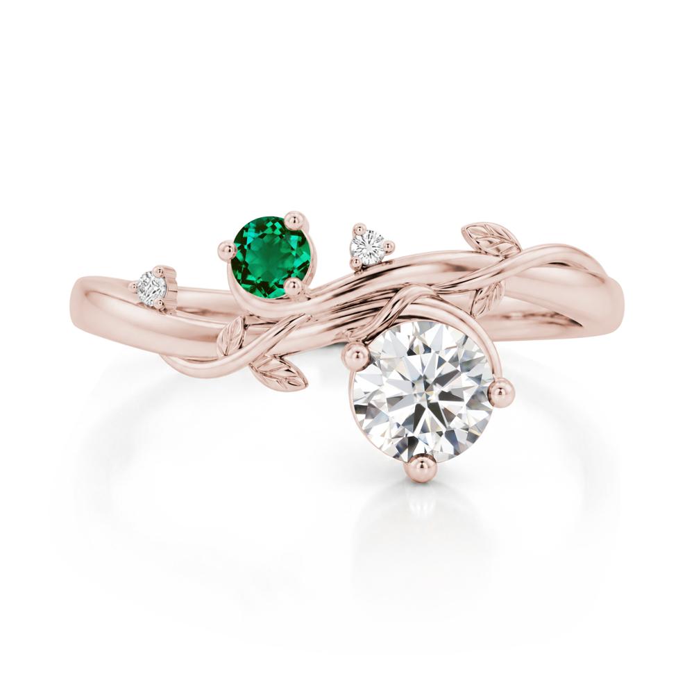 Toi Et Moi Two Stone Moissanite and Emerald Leaf Ring - LUO Jewelry #gemstone_Moissanite and Emerald
