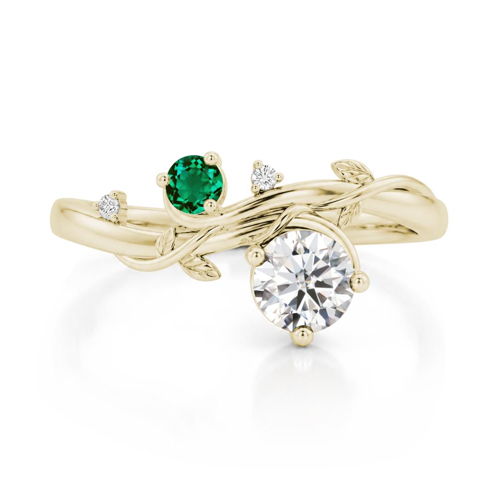 Toi Et Moi Two Stone Moissanite and Emerald Leaf Ring - LUO Jewelry #gemstone_Moissanite and Emerald
