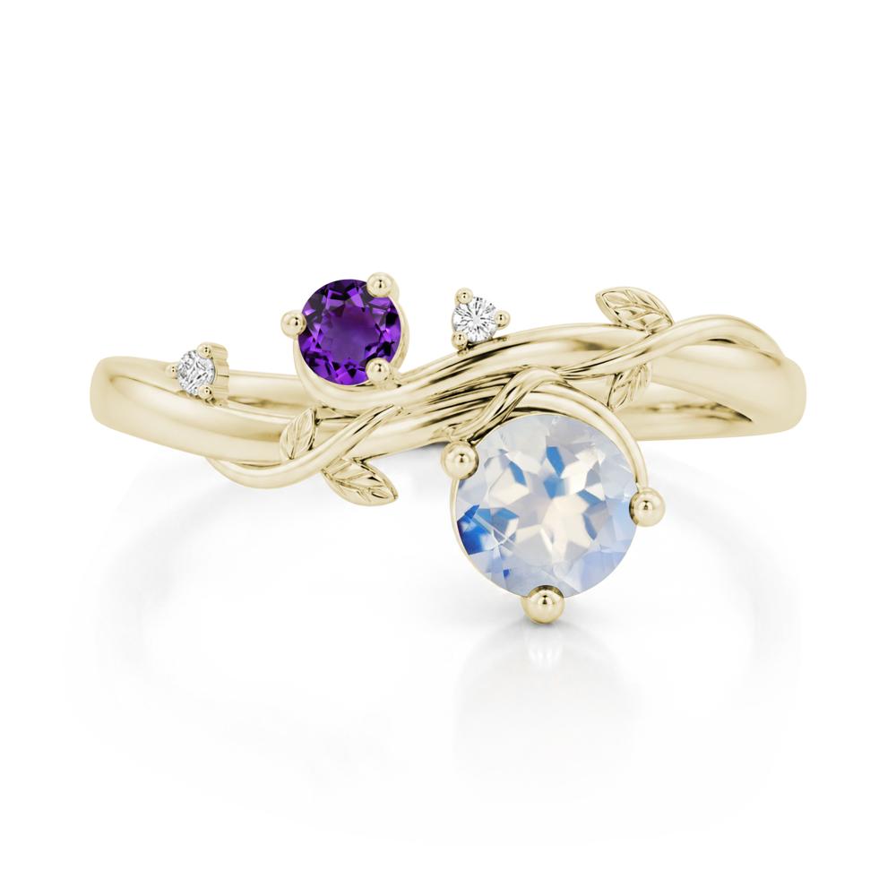 Toi Et Moi Two Stone Moissanite and Emerald Leaf Ring - LUO Jewelry #gemstone_Moonstone and Amethyst