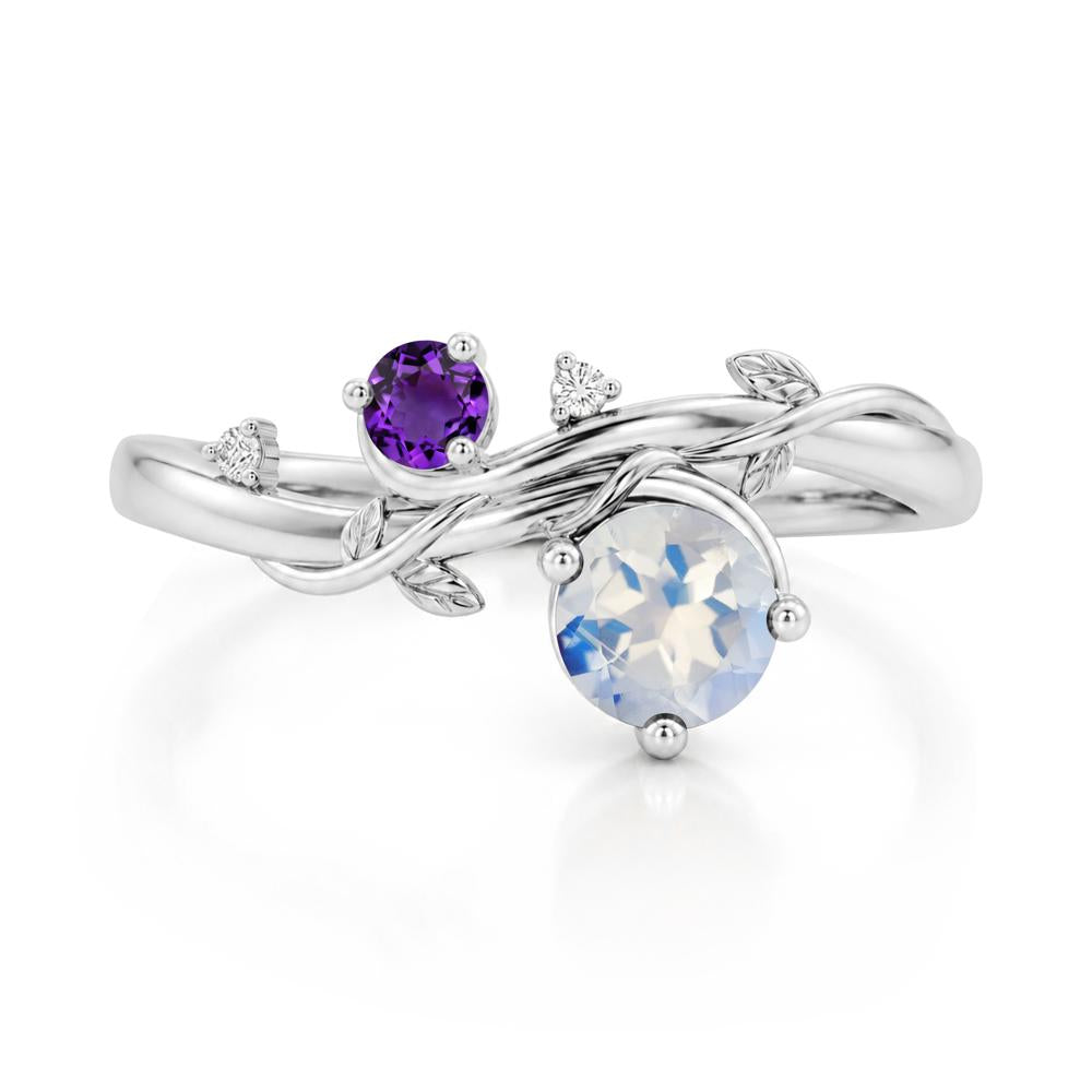Toi Et Moi Two Stone Moissanite and Emerald Leaf Ring - LUO Jewelry #gemstone_Moonstone and Amethyst
