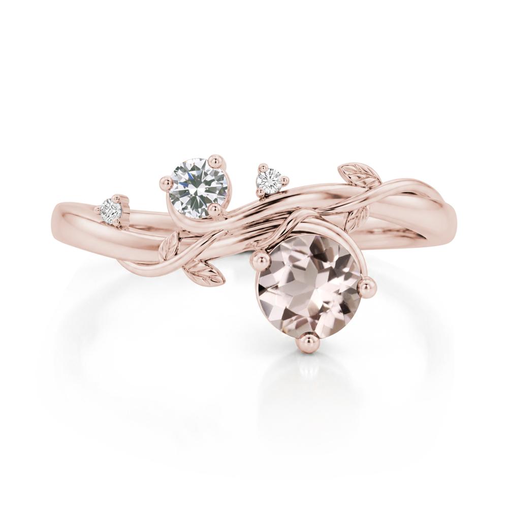 Toi Et Moi Two Stone Moissanite and Emerald Leaf Ring - LUO Jewelry #gemstone_Morganite and Cubic Zirconia