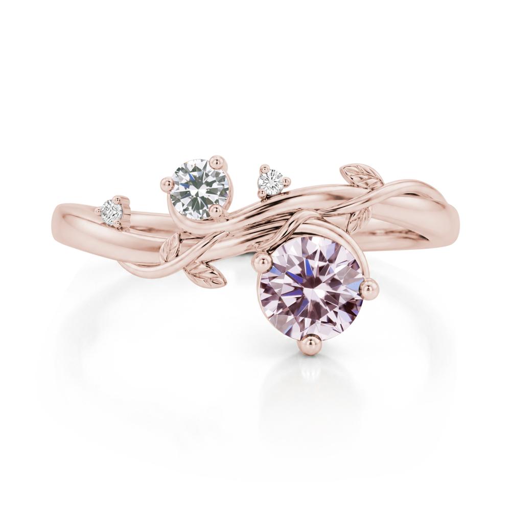 Toi Et Moi Two Stone Moissanite and Emerald Leaf Ring - LUO Jewelry #gemstone_Pink Cubic Zirconia and Cubic Zirconia