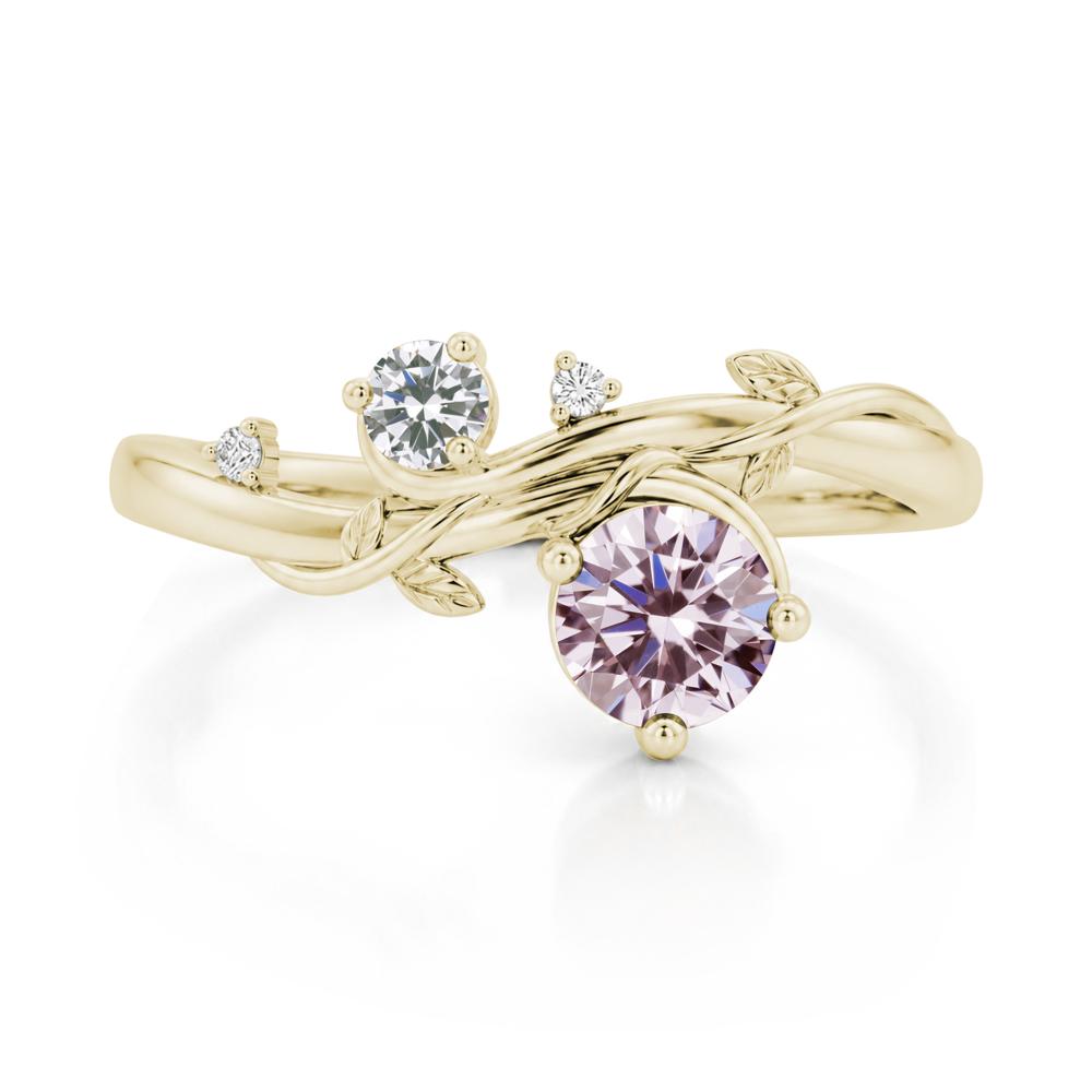 Toi Et Moi Two Stone Moissanite and Emerald Leaf Ring - LUO Jewelry #gemstone_Pink Cubic Zirconia and Cubic Zirconia
