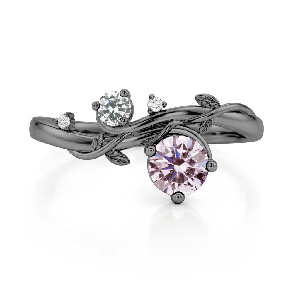 Toi Et Moi Two Stone Moissanite and Emerald Leaf Ring - LUO Jewelry #gemstone_Pink Cubic Zirconia and Cubic Zirconia