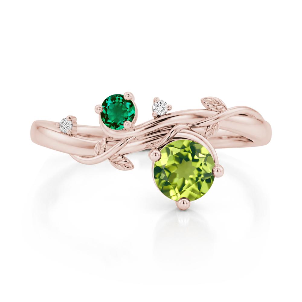 Toi Et Moi Two Stone Moissanite and Emerald Leaf Ring - LUO Jewelry #gemstone_Peridot and Emerald