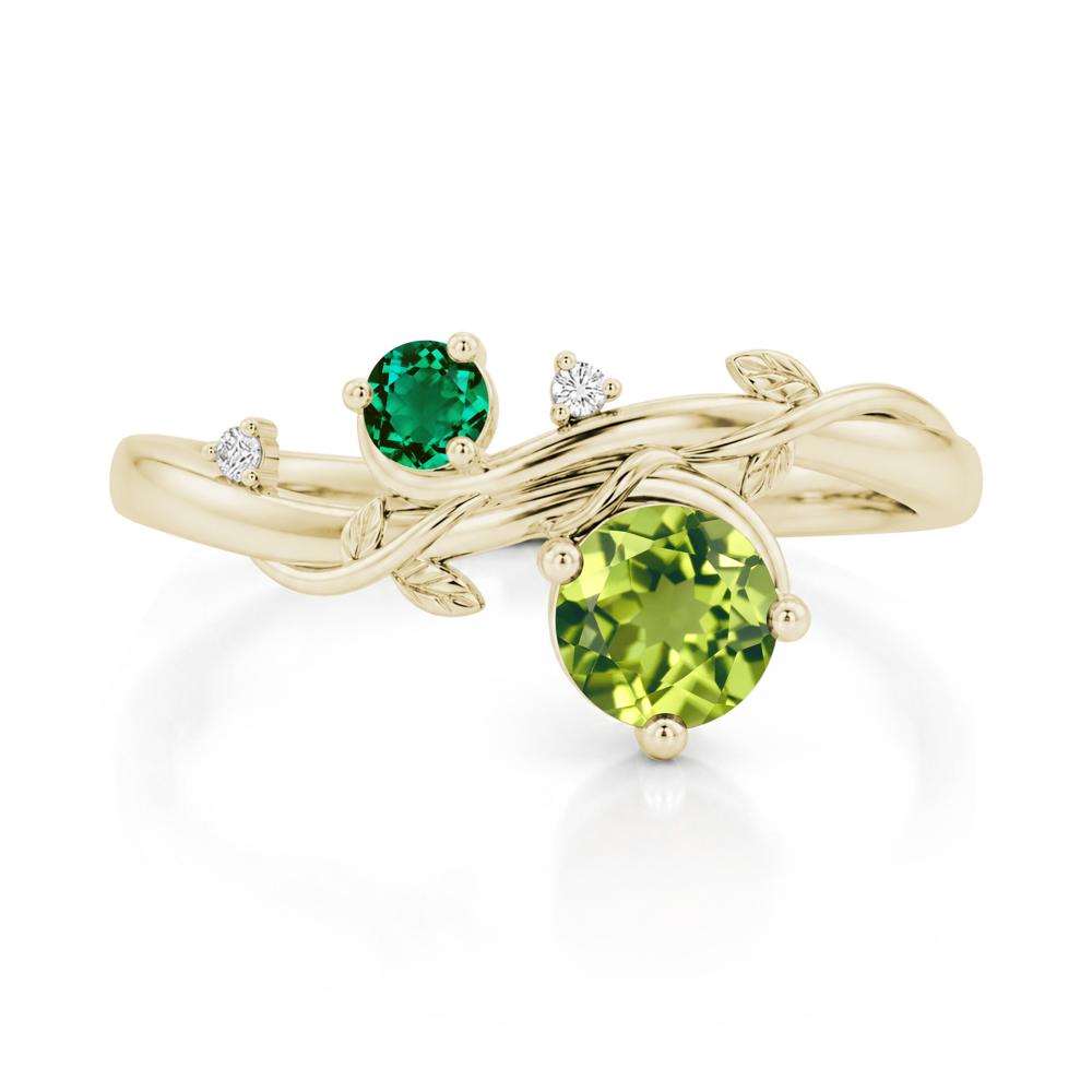 Toi Et Moi Two Stone Moissanite and Emerald Leaf Ring - LUO Jewelry #gemstone_Peridot and Emerald