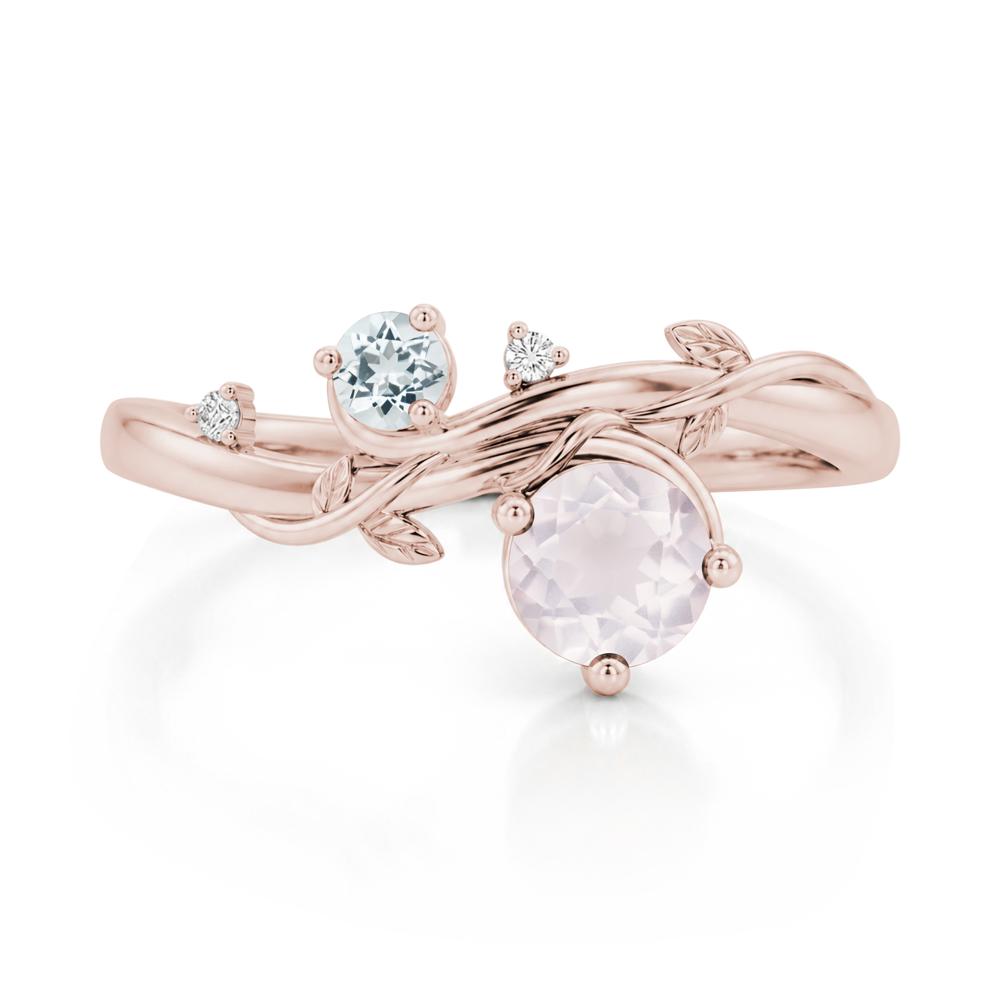 Toi Et Moi Two Stone Moissanite and Emerald Leaf Ring - LUO Jewelry #gemstone_Rose Quartz and Aquamarine