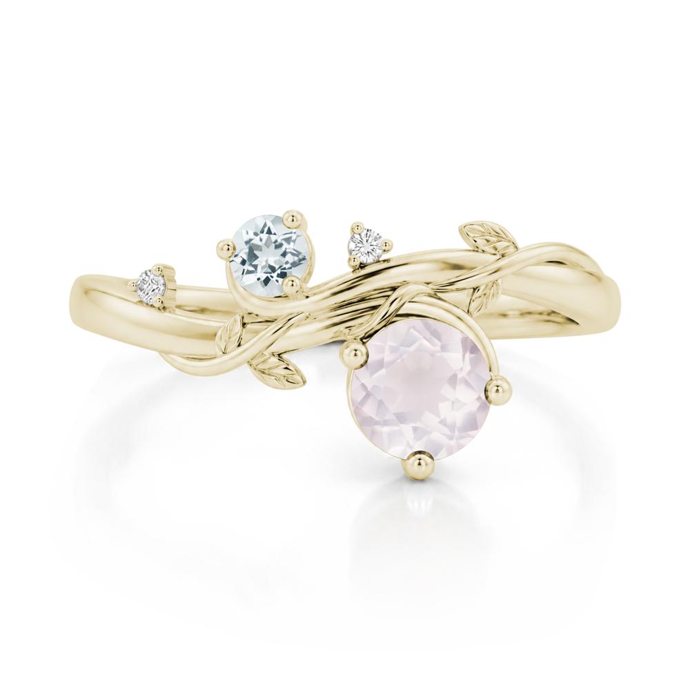 Toi Et Moi Two Stone Moissanite and Emerald Leaf Ring - LUO Jewelry #gemstone_Rose Quartz and Aquamarine