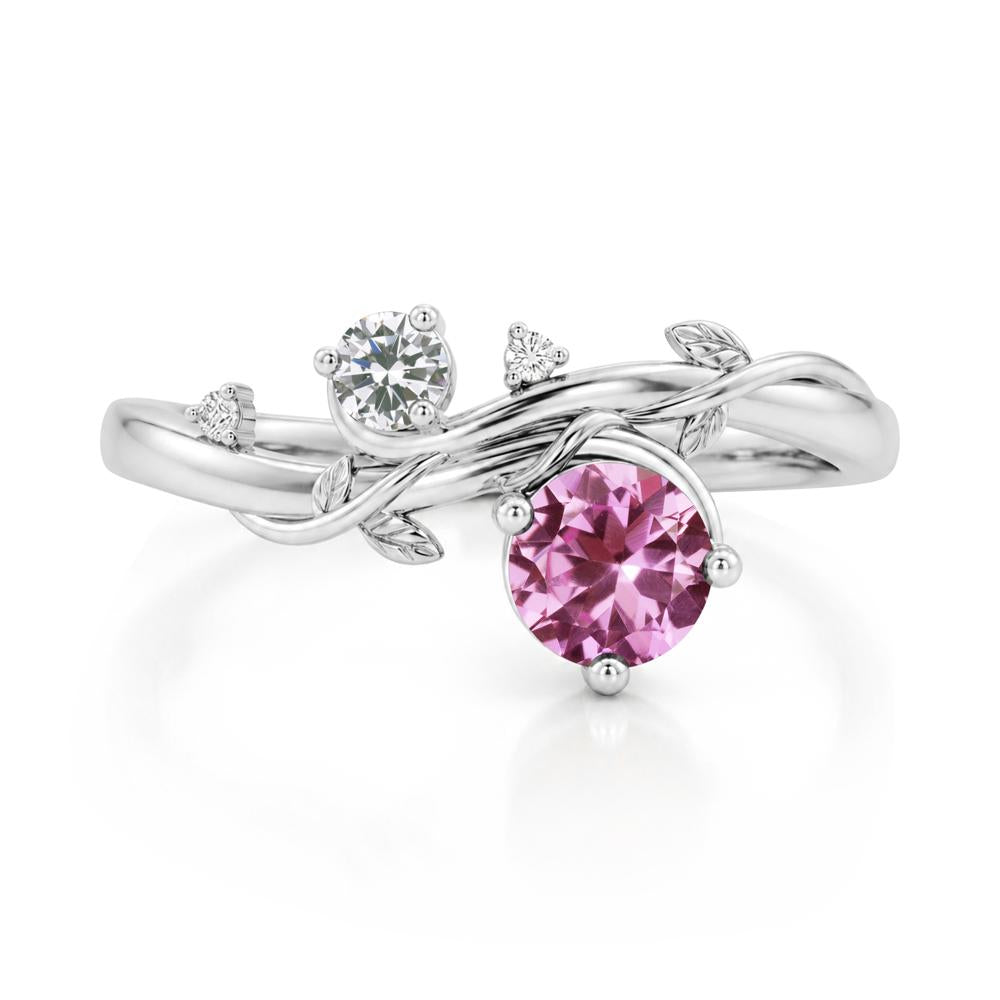 Toi Et Moi Two Stone Moissanite and Emerald Leaf Ring - LUO Jewelry #gemstone_Pink Sapphire and Cubic Zirconia