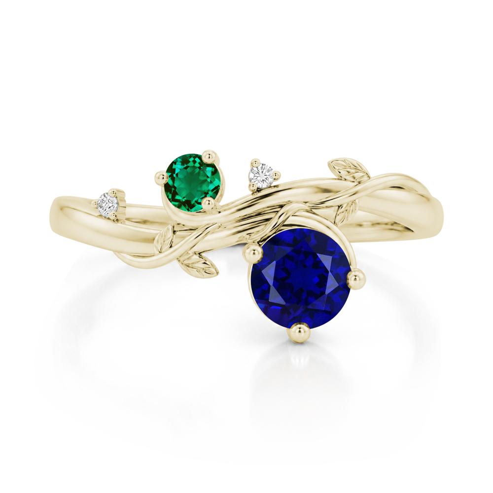 Toi Et Moi Two Stone Moissanite and Emerald Leaf Ring - LUO Jewelry #gemstone_Sapphire and Emerald