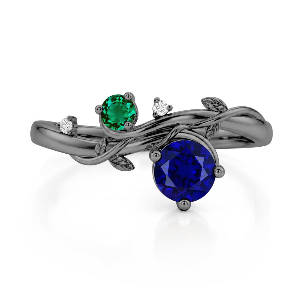 Toi Et Moi Two Stone Moissanite and Emerald Leaf Ring - LUO Jewelry #gemstone_Sapphire and Emerald