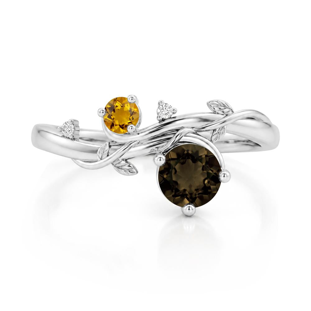 Toi Et Moi Two Stone Moissanite and Emerald Leaf Ring - LUO Jewelry #gemstone_Smoky Quartz and Citrine