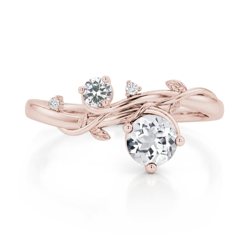 Toi Et Moi Two Stone Moissanite and Emerald Leaf Ring - LUO Jewelry #gemstone_White Topaz and Cubic Zirconia