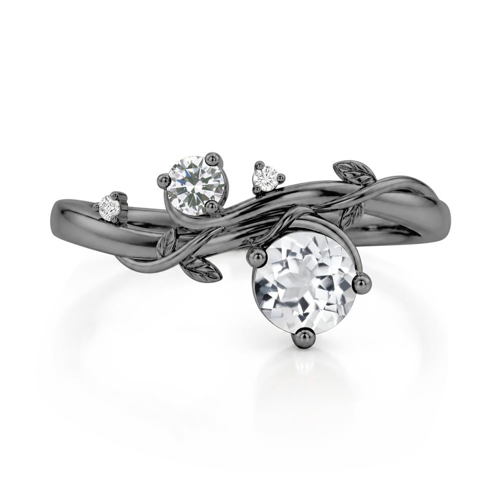 Toi Et Moi Two Stone Moissanite and Emerald Leaf Ring - LUO Jewelry #gemstone_White Topaz and Cubic Zirconia