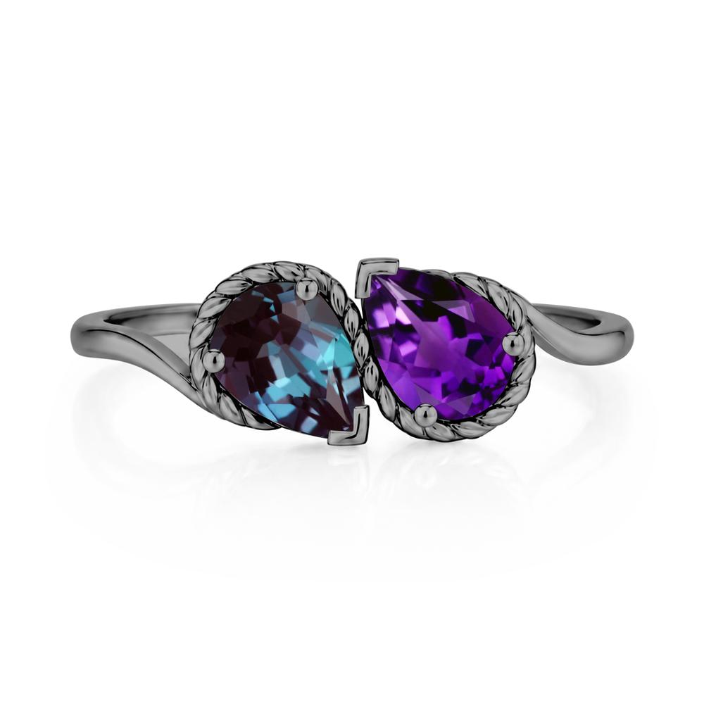 Pear Cut Emerald and Swiss Blue Topaz Twisted Toi Et Moi Ring - LUO Jewelry #gemstone_Alexandrite and Amethyst
