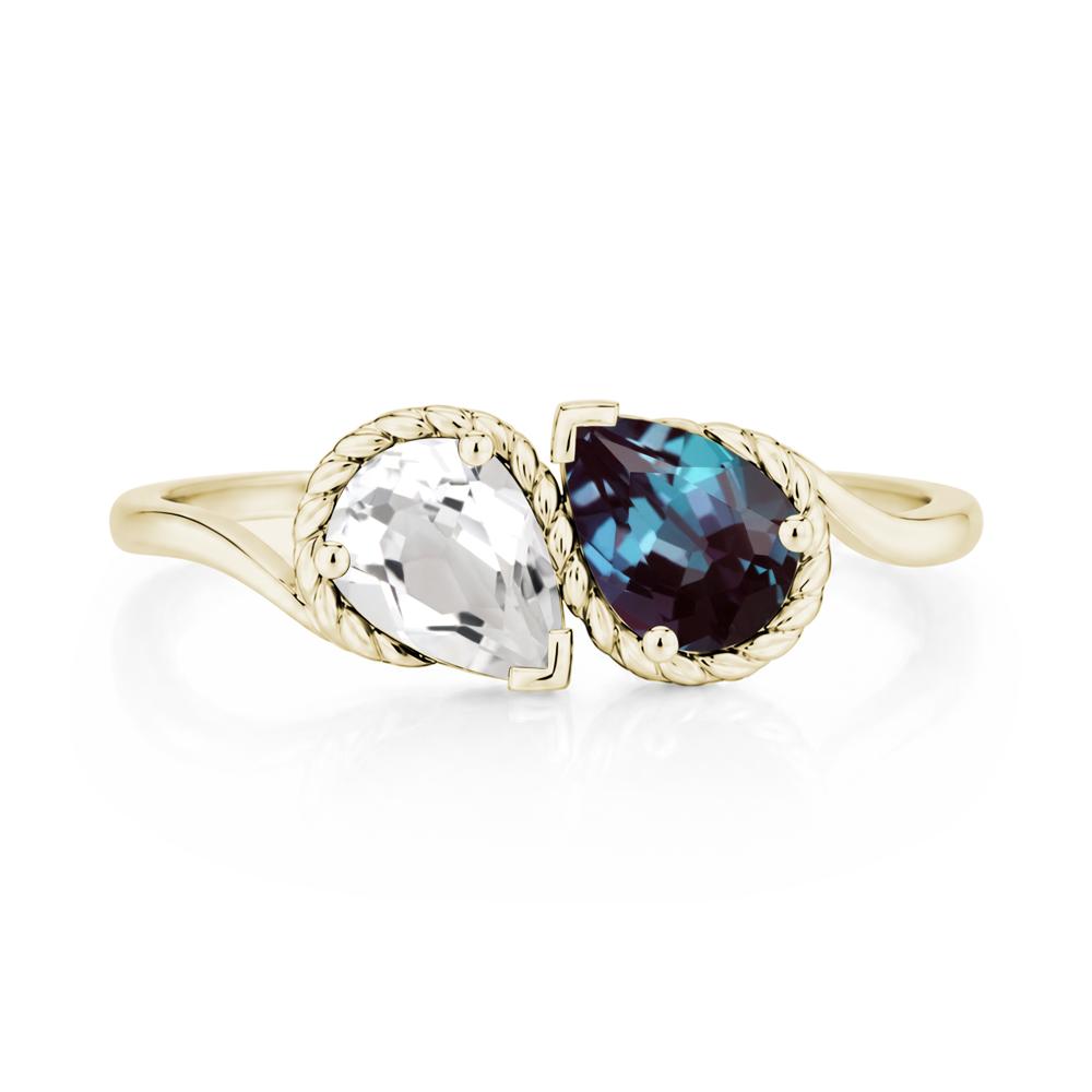 Pear Cut Emerald and Swiss Blue Topaz Twisted Toi Et Moi Ring - LUO Jewelry #gemstone_Alexandrite and White Topaz