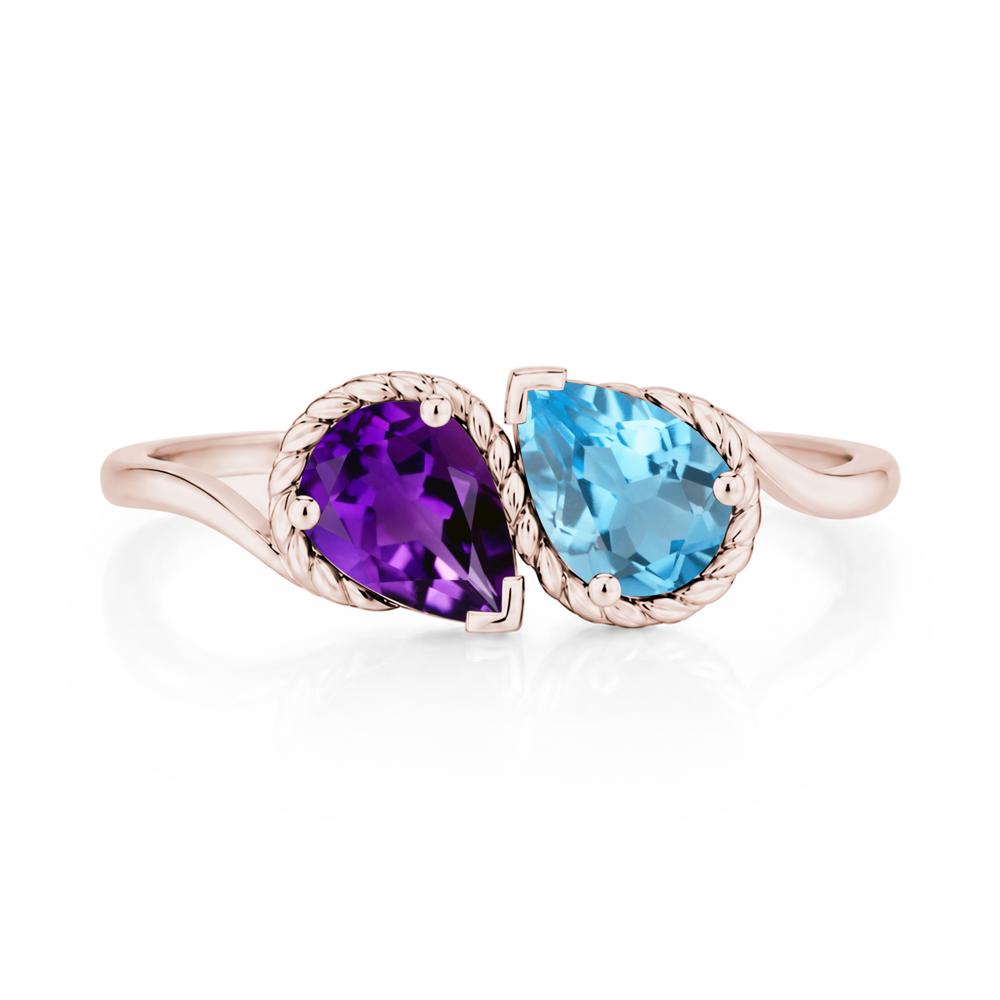 Pear Cut Emerald and Swiss Blue Topaz Twisted Toi Et Moi Ring - LUO Jewelry #gemstone_Amethyst and Swiss Blue Topaz