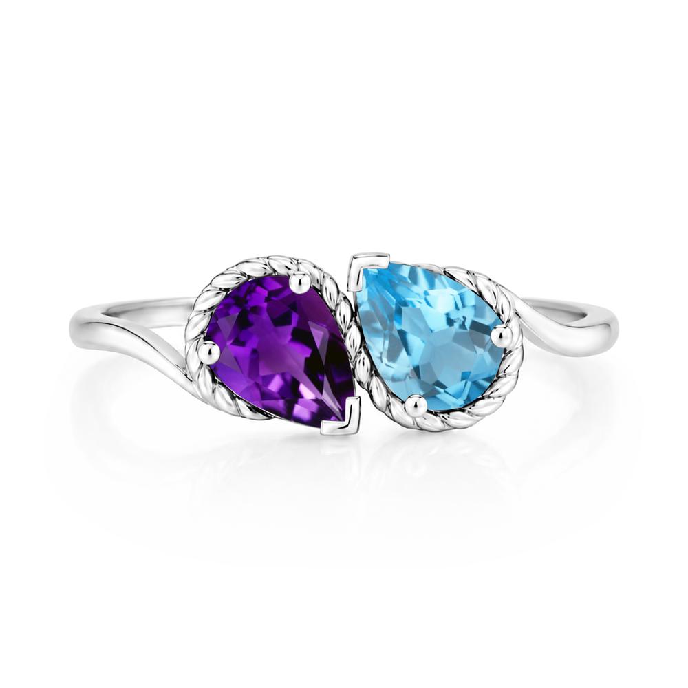 Pear Cut Emerald and Swiss Blue Topaz Twisted Toi Et Moi Ring - LUO Jewelry #gemstone_Amethyst and Swiss Blue Topaz