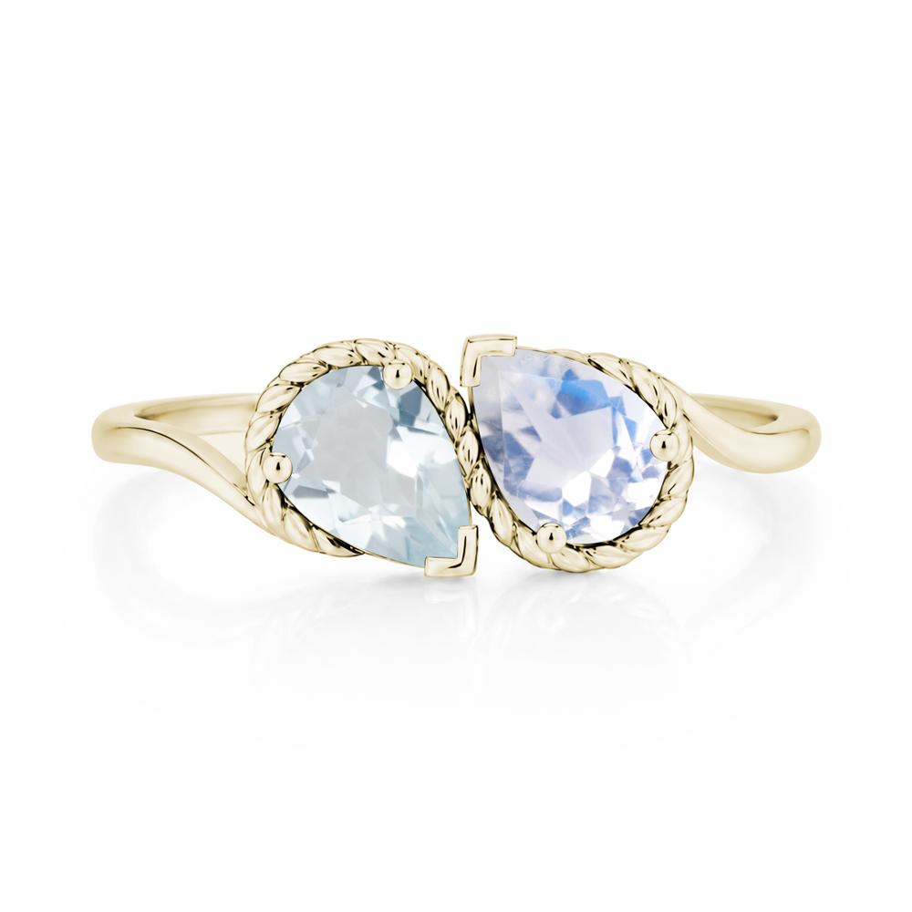 Pear Cut Emerald and Swiss Blue Topaz Twisted Toi Et Moi Ring - LUO Jewelry #gemstone_Aquamarine and Moonstone
